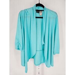 Rafaella Womens Sz XL 3/4 Sleeve Open Front Cardigan Sweater Light Blue